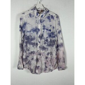 Pilcro Anthropologie The Cate Classic Tie Dye Button Up Embroidered Top Small